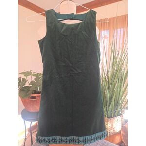 FLORENCE EISMAN - Girls Velvet Dress Keyhole Back Ribbon Trim Green - Size 14